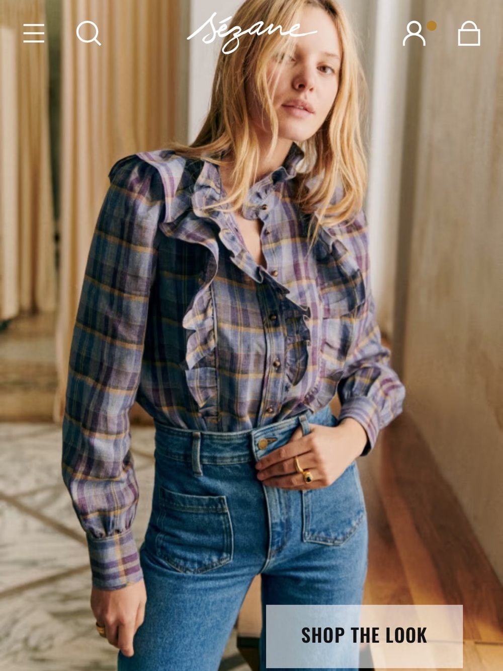 Sezane Jane Shirt Blush Check Print - Size 12